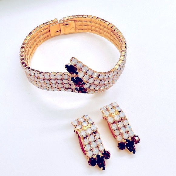 🔥 Vintage Gorgeous Deco Demi Parure Rhinestone Bracelet Set - Picture 10 of 14